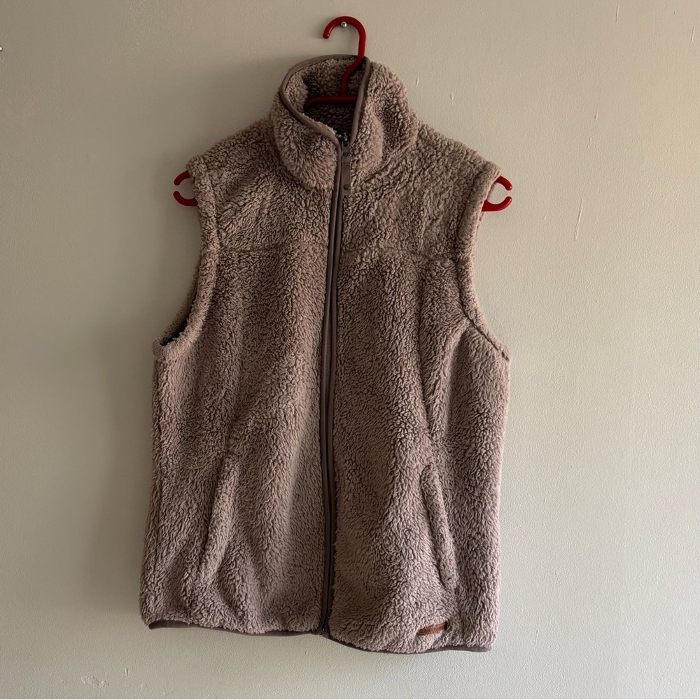 Free Country Women's Medium Fleece Vest Jacket Gray Full Zip Pockets Granola